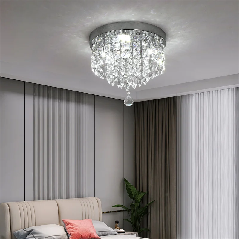 Indoor Crystal Ceiling Lamp Flush Mount Modren Led Chandelier Fixtures For Hallway Bedroom Dining Room Stainless Steel Lustres