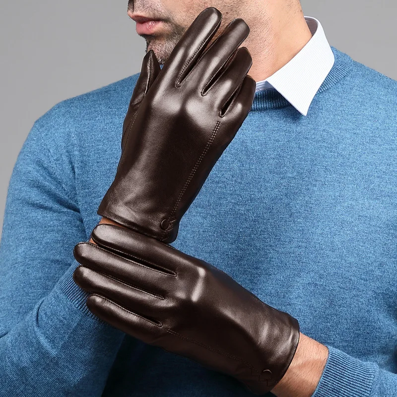 

Genuine Leather Gloves Men Thickened Touch Screen Driving Riding Motorcycle guantes invierno Top Layer Sheepskin Business Gloves