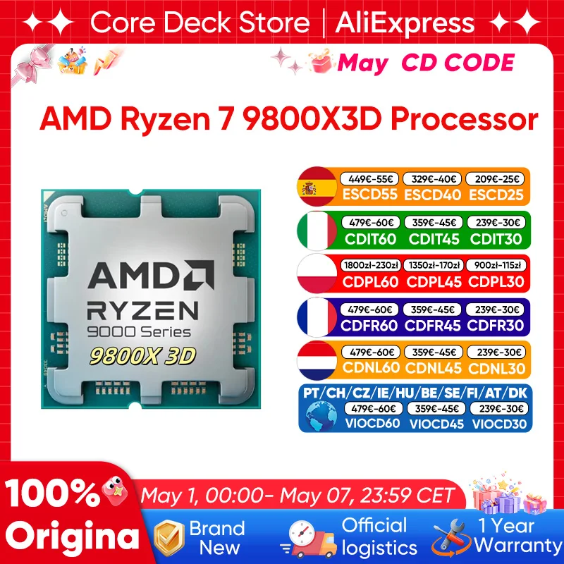 Processeur AMD Ryzen 7 9800X3D 8 cœurs 16 threads 104 Mo de cache de jeu Fréquence d'accélération 9800X3D V-Cache Processeur de jeu 5,2 GHz CPU