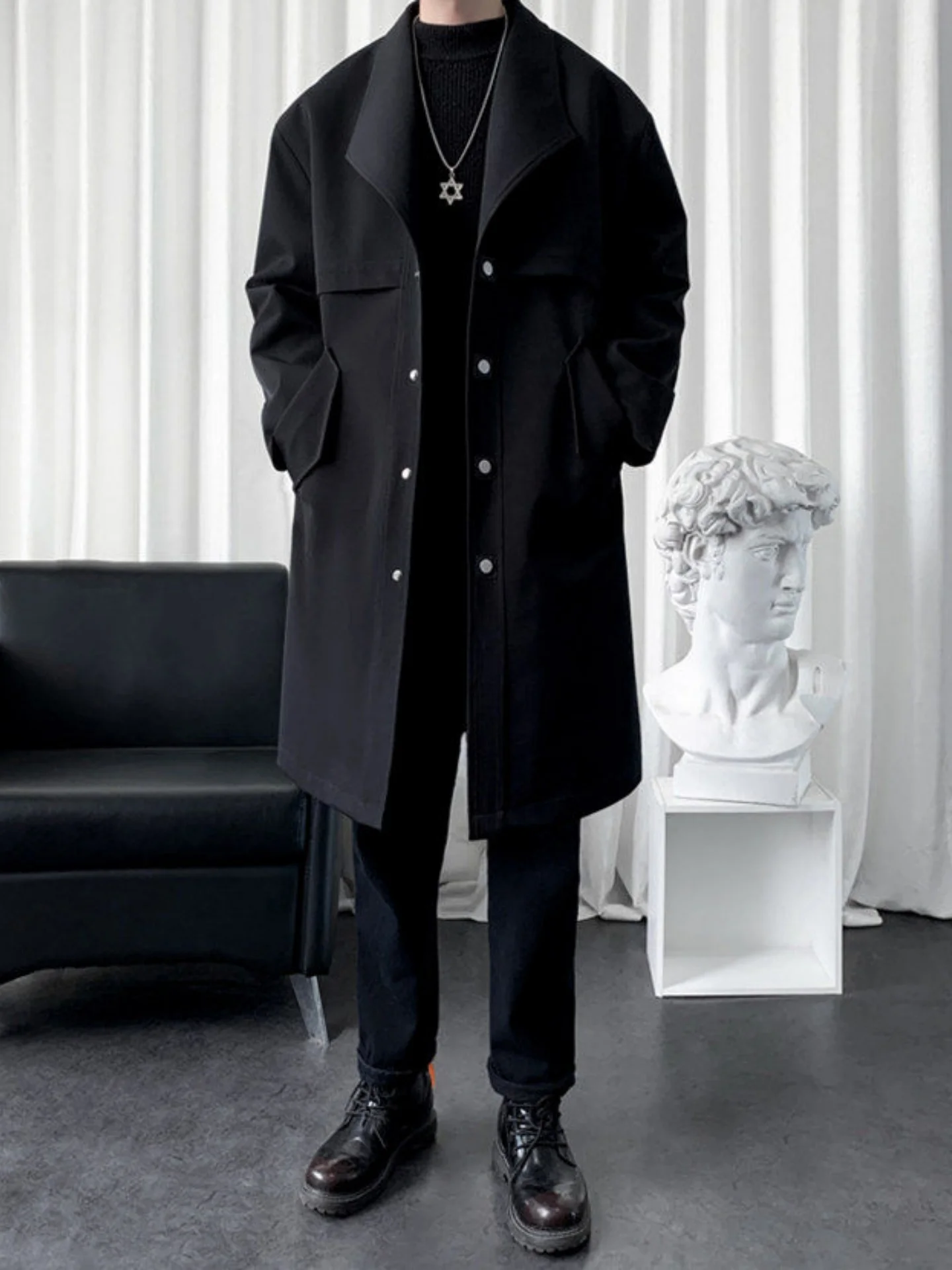 

Мужское повседневное длинное пальто-ветровка для весны и осени, большие размеры, модное, с декоративными пуговицами, дышащее, ветрозащитное