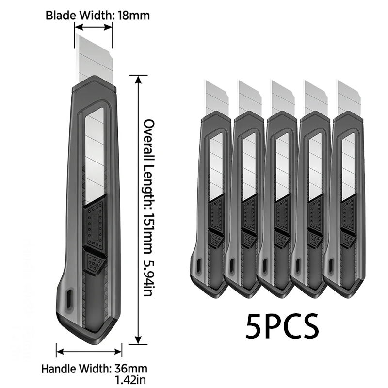 18mm intrekbare boxcutter, 0,5mm SK5 koolstofstalen mes, antislip automatisch vergrendelend utility mes voor het snijden van papier en karton
