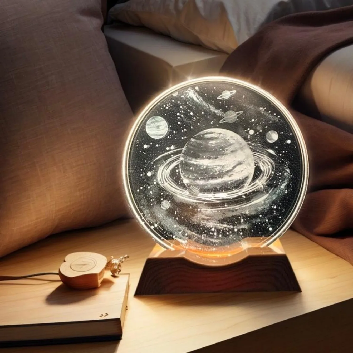 드림 유니버스 크리스탈 LED 야간 조명 스트립 베이스, 유리 장식 램프, 침실, 거실, 생일 및 달맞이 선물에 적합