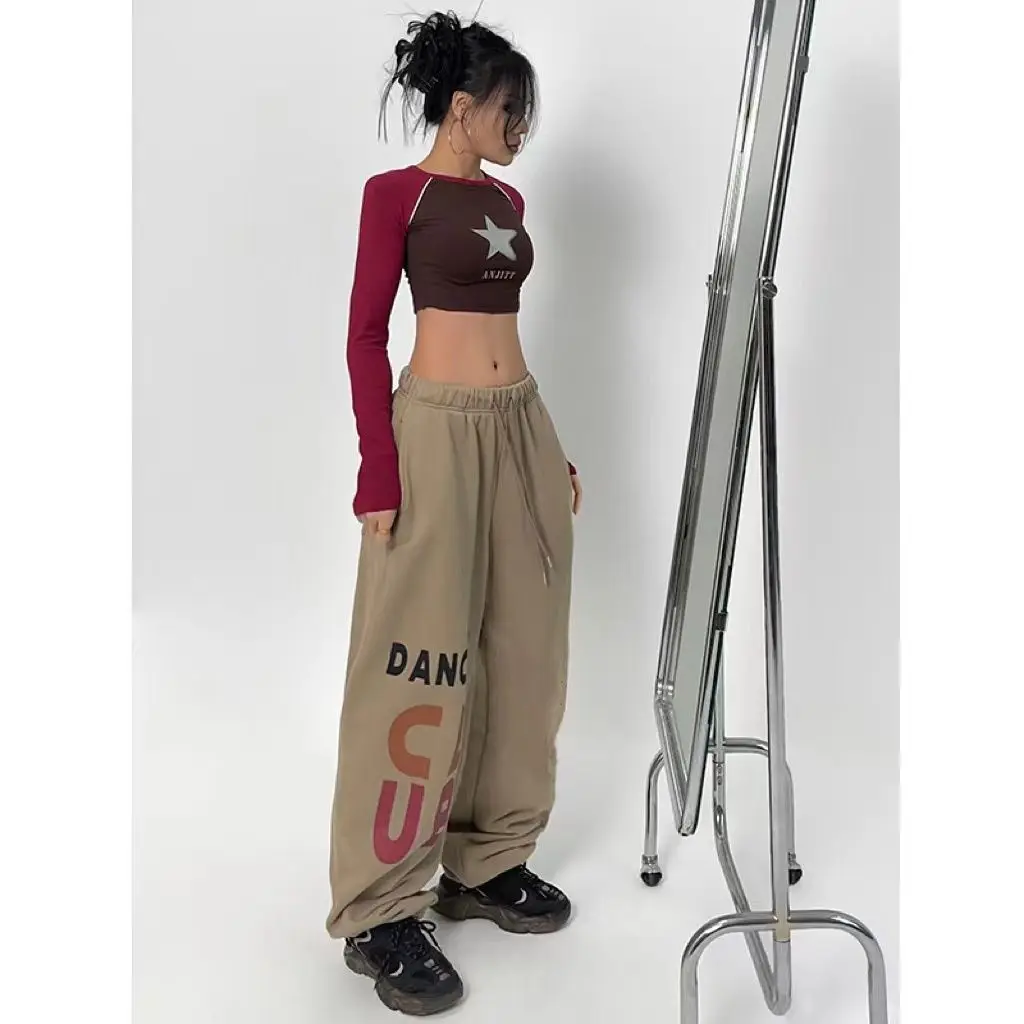 Americano 2023 alta rua leggings sweatpants feminino inverno design sentido cordão impresso harun calças casuais calças na moda ins