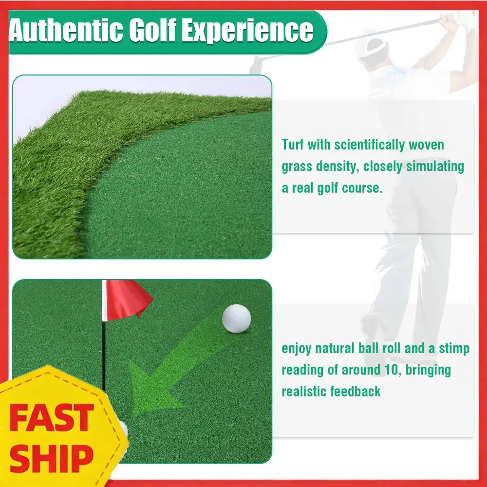 

Тренажерный коврик для гольфа с утолщенным покрытием, подвижной чашкой/наклонной платформой, 3м x 1.5м, с лотком для мячей, для отработки ударов, драйвинга и чиппинга