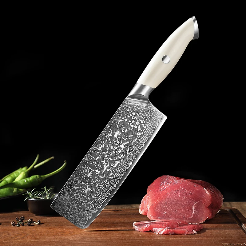 TJ POP Damascus Steel 7 Inch Nakiri Knife Japanese Chef knife with ABS Handle Sharp Vegetables Meat Cutting Knife Kitchen Knives