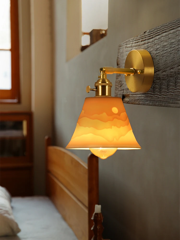 

Японский ретро скандинавский простой прикроватный латунный настенный светильник, простая ванная комната, роспись, стеклянное зеркало, фара для спальни