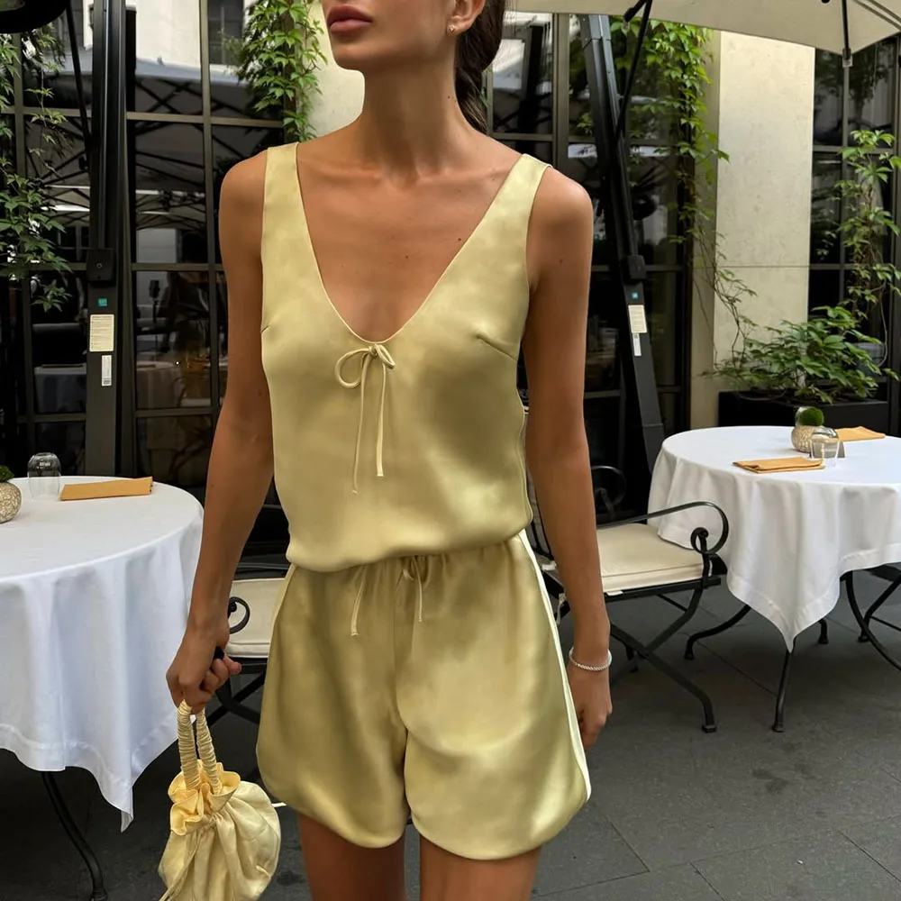 Talenza カジュアル女性ショーツセット夏のファッショントップスルーズショーツセット固体 Y2k ストリート休暇女性ショーツセット衣装