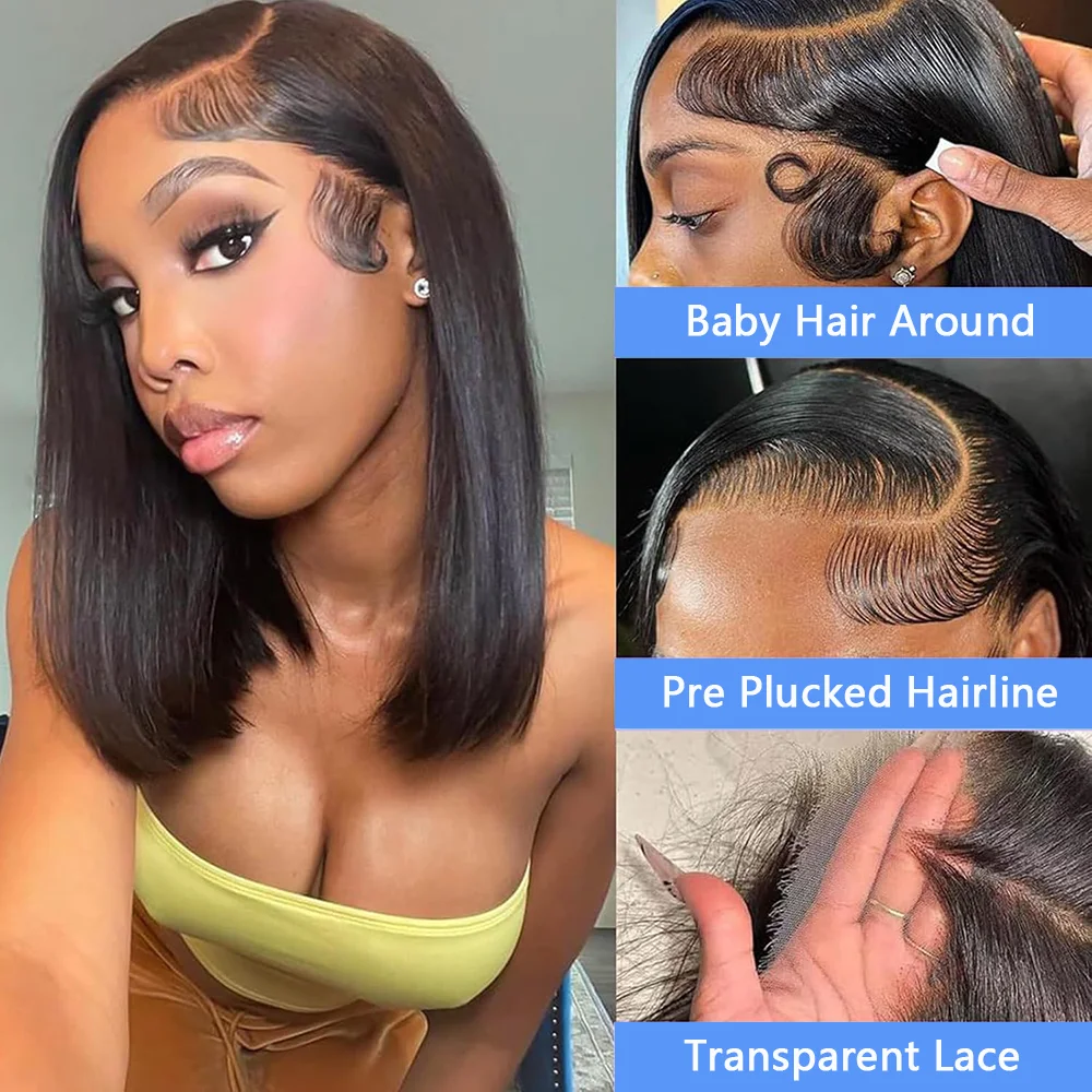 13X4 الدانتيل شعر مستعار أمامي شعر الإنسان مستقيم قصير بوب الباروكات 4x4 الدانتيل الباروكة الأمامية 200% الكثافة البرازيلي شعر بشري لعذراء 12 14 بوصة