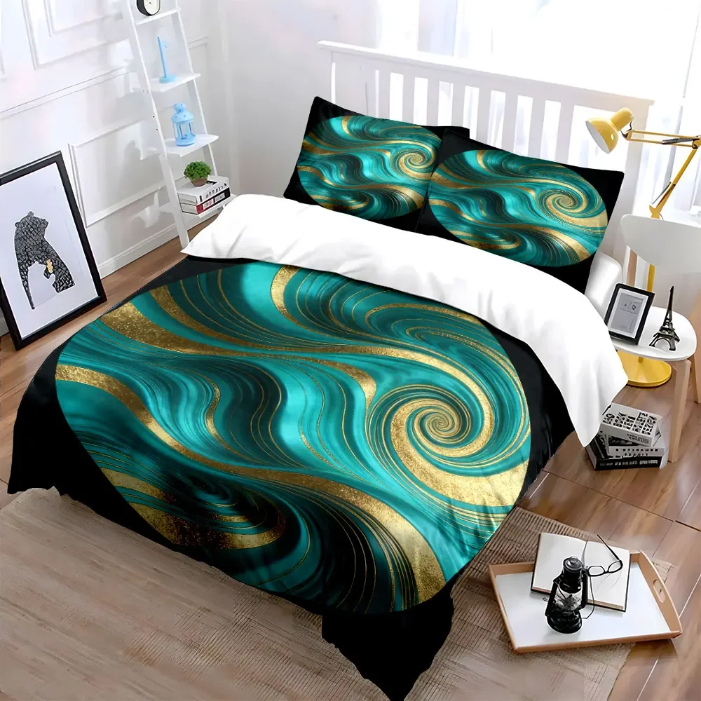 Elegant Turquoise Gold Decor Set Soft Comfortable Duvet Cover Bedding Set Included 1*Duvet Cover & 2*Pillowcases, gift