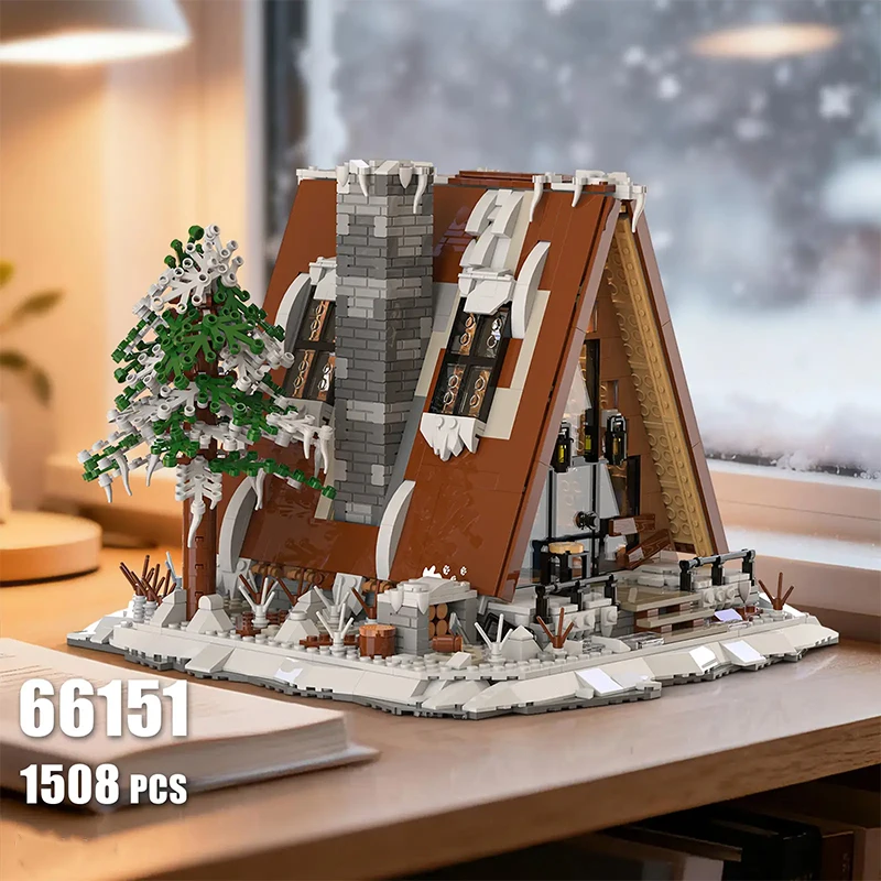 A-Frame Schnee Hütte Klemmbausteine Set 1508 Teile Winter Chalet Bausteine Modellbausatz mit LED Beleuchtung und Schneelandschaft DIY Montage Spielzeug für Erwachsene Ideales Geburtstags Feiertags