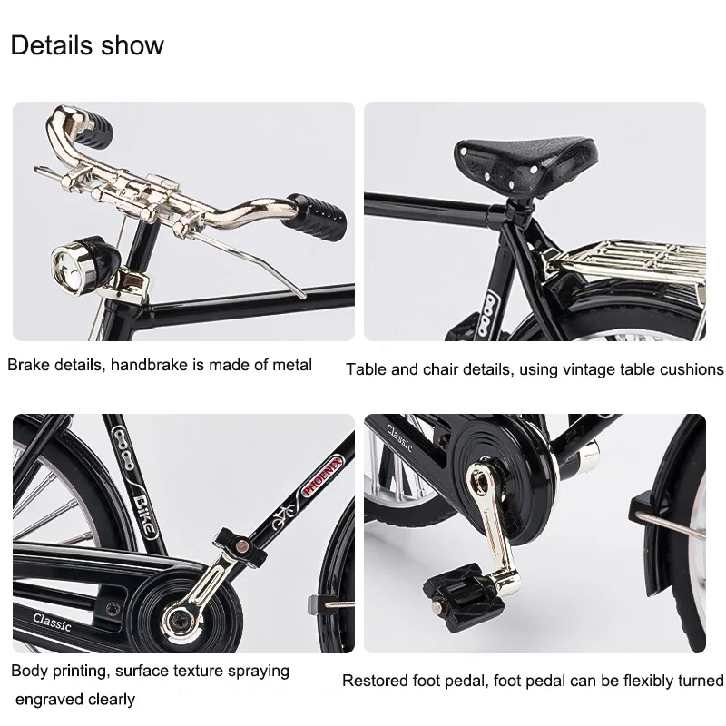 Alloy Metal Mini Bike Sliding versão montada, modelo de bicicleta retro, ornamento DIY, coleção presentes, brinquedos para crianças, adultos e