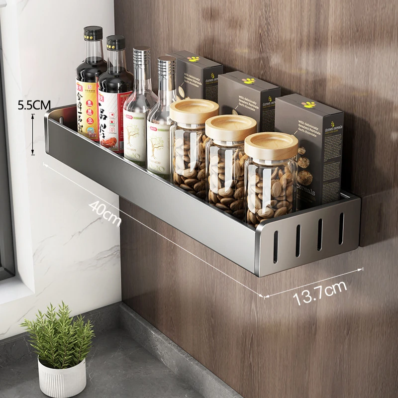 Wall Mounted Kitchen Condimenters Spice Rack Organizer Shelf Kitchen Storage Wall Shelf Organizers Hanging Hook Rack For Kitchen