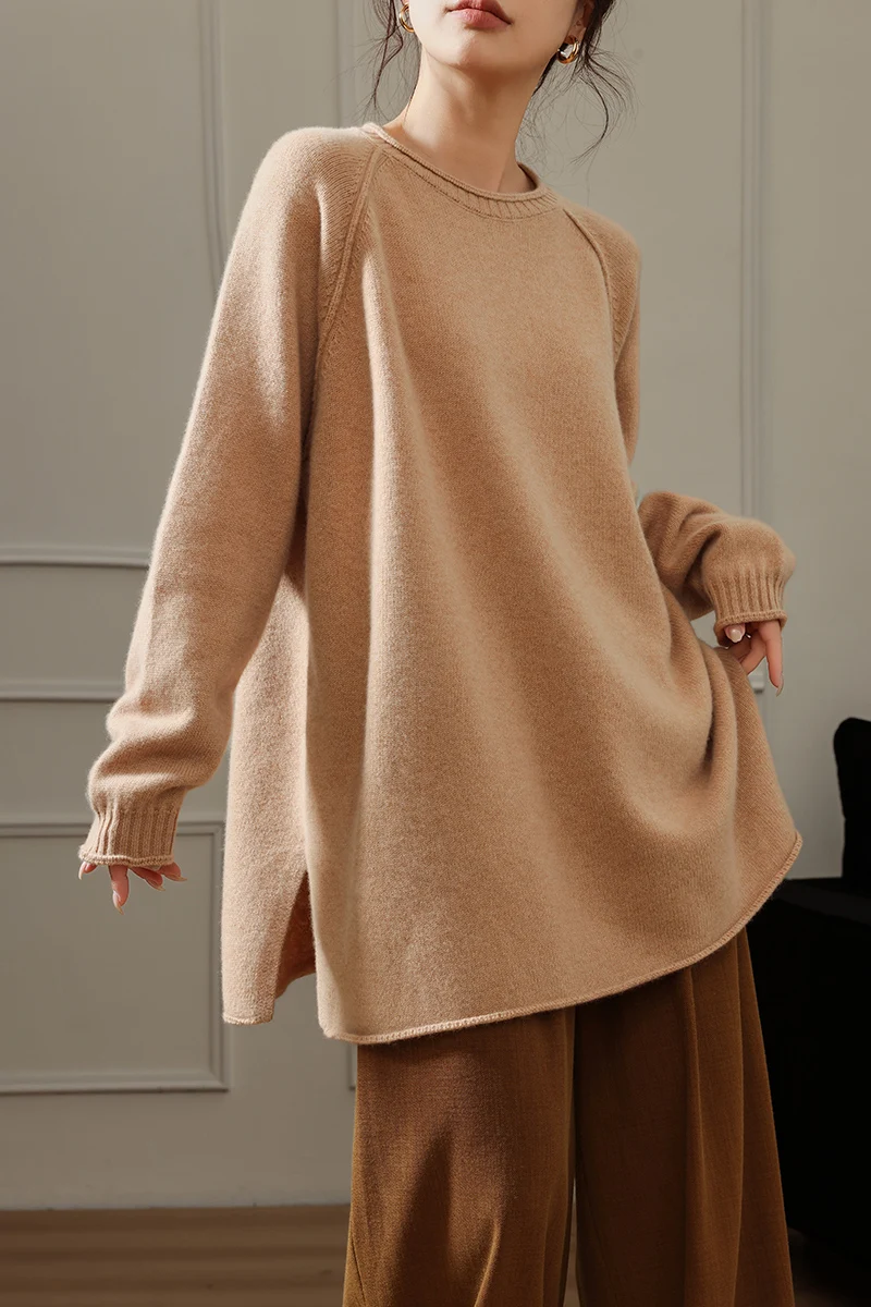 

Women 100% Merino Wool Pullover Solid Color Sweater O-neck Knitted Thick Autumn Winter Casual Clothing Keep Warm Top Leisure