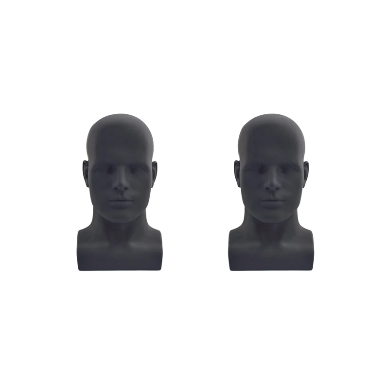 

2X Male Mannequin Head Professional Manikin Head For Display Wigs Hats Headphone Display Stand (Matte Black)