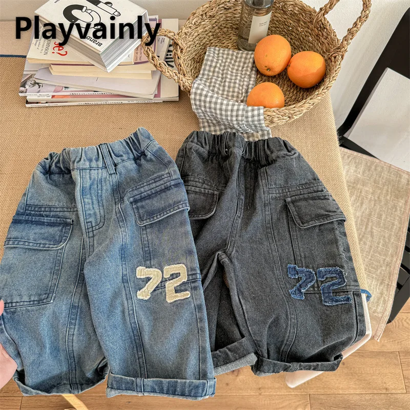 

Korean Style Children Denim Harem Pant 2025 New Spring Autumn Girls Boys Loose Straight Leg Jeans Kids Casual Trousers A5036