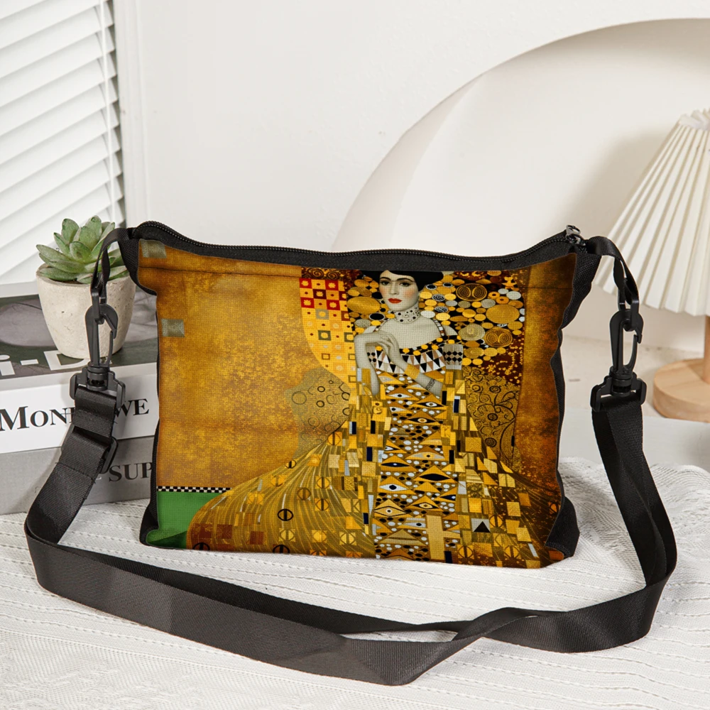 Artistic Crossbody Bag Gold Gustav Klimt Portrait Print Shoulder Bags For Women And Girls Fashionable Art Inspired Design Perfec