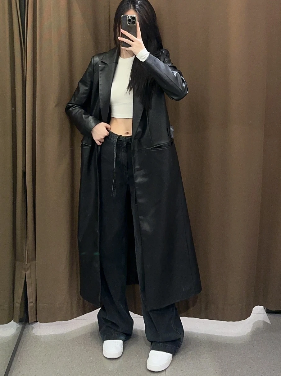 Abrigo Casual de Cuero para Mujer, Cortavientos de Longitud Media, Chaqueta de Otoño, Nueva Colección WMXZ 255749, Ropa de Calle a la Moda