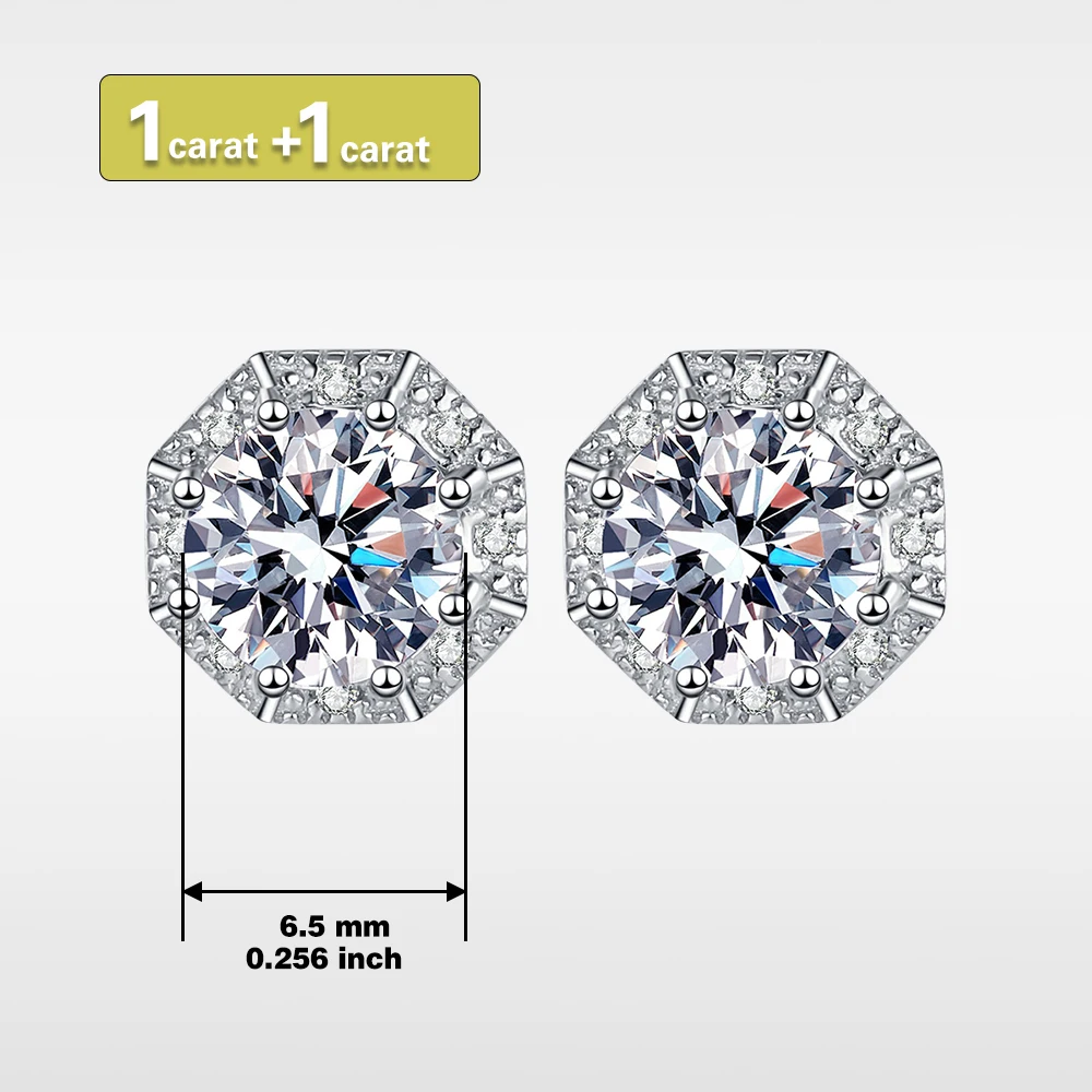 S925 silver Platinum plating inlaid round white GRA Moissanite geometric earrings men's & women's commuter personality earrings