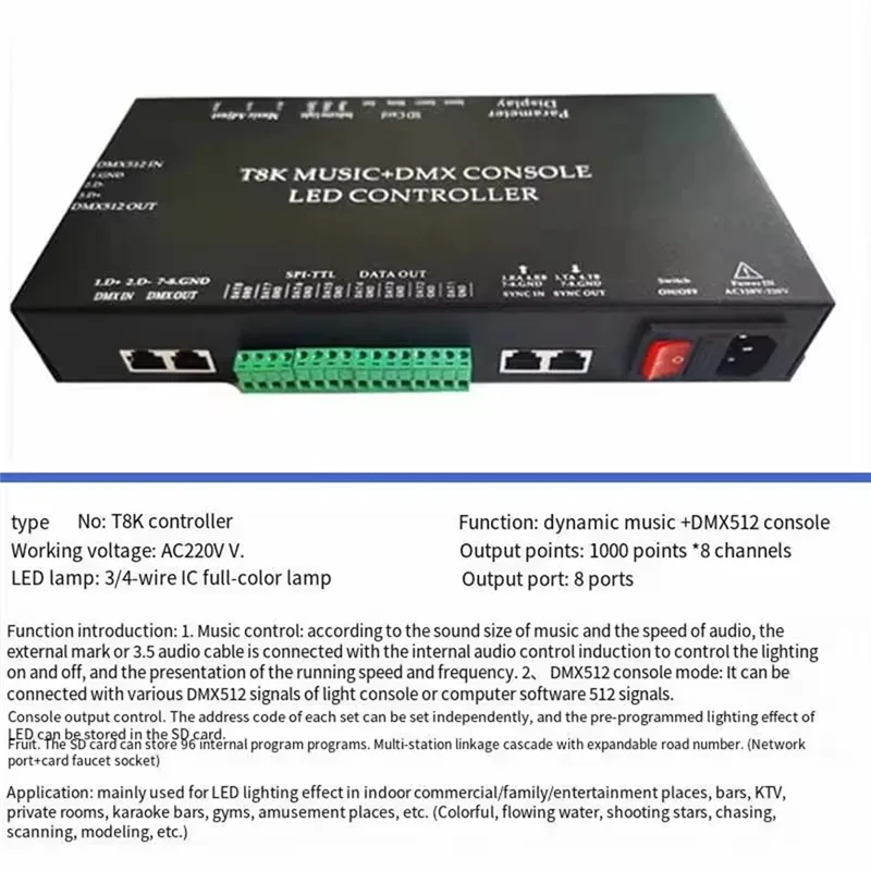 B03B-WS2811 WS2815 Per RGBIC SPI-TTL Controller modulo luce di striscia led T8K Musica + Console DMX 8 canali Porta con microfono In