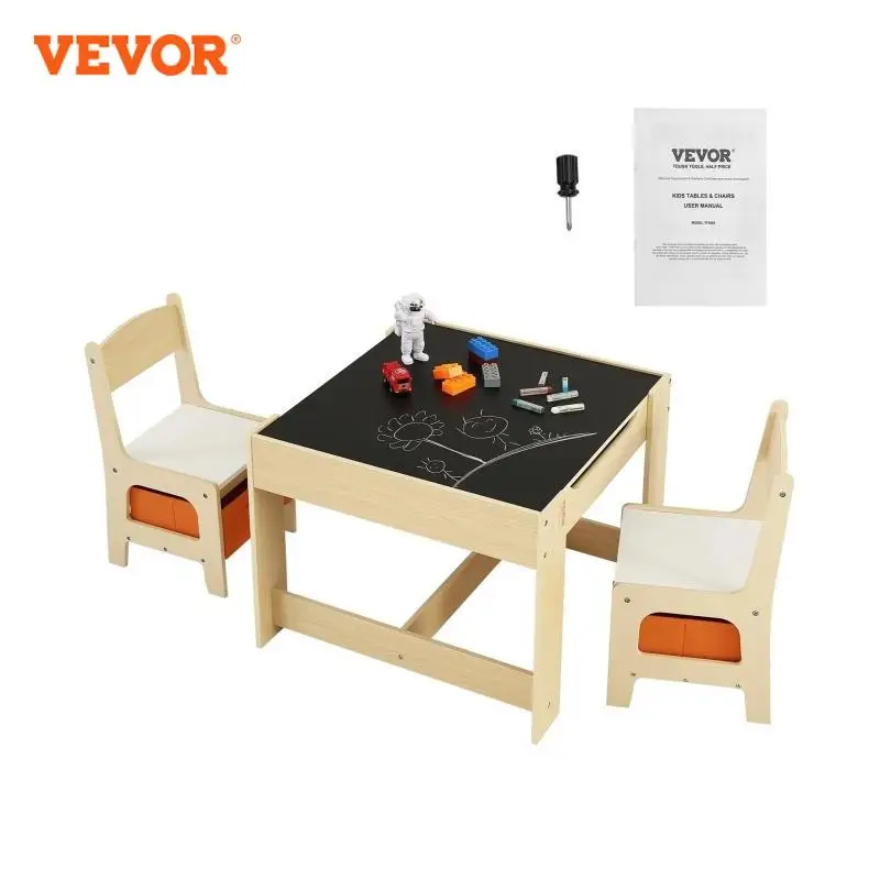 VEVOR Kids Table and Chair Set Wooden Activity Table with Storage Space and Boxes Kids Play Table for Art Craft Reading Learning