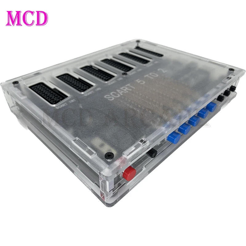 New Version Acrylic Case Mini Converter Scart Switch5 in 2(EU) Output Video RGB SVHS AV Adapter with Adjust Image Function