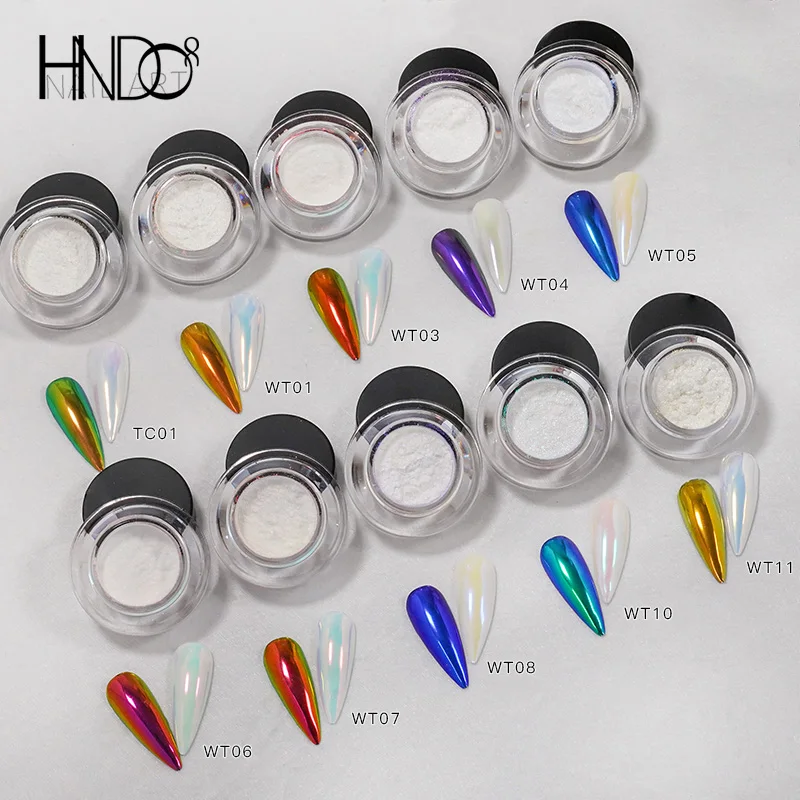 HNDO Nowy 10-kolorowy puder Aurora Magic Mirror do paznokci, brokat chromowy, efekt pyłu pigmentowego do zdobienia paznokci, projekt manicure 2025
