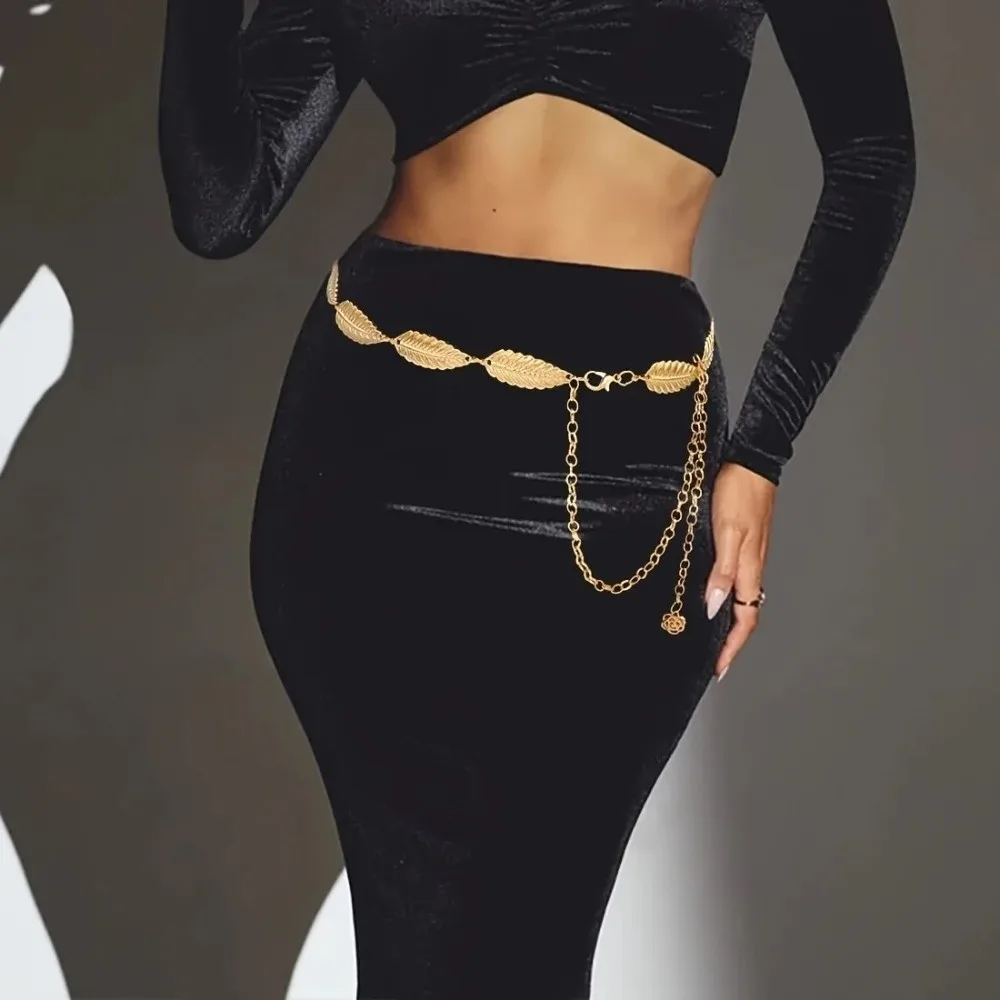 多用途ヴィンテージメタルリーフベルト エレガントな調節可能なボディチェーン ボヘミアンシックなドレスウエストチェーン レディースファッションアクセサリー