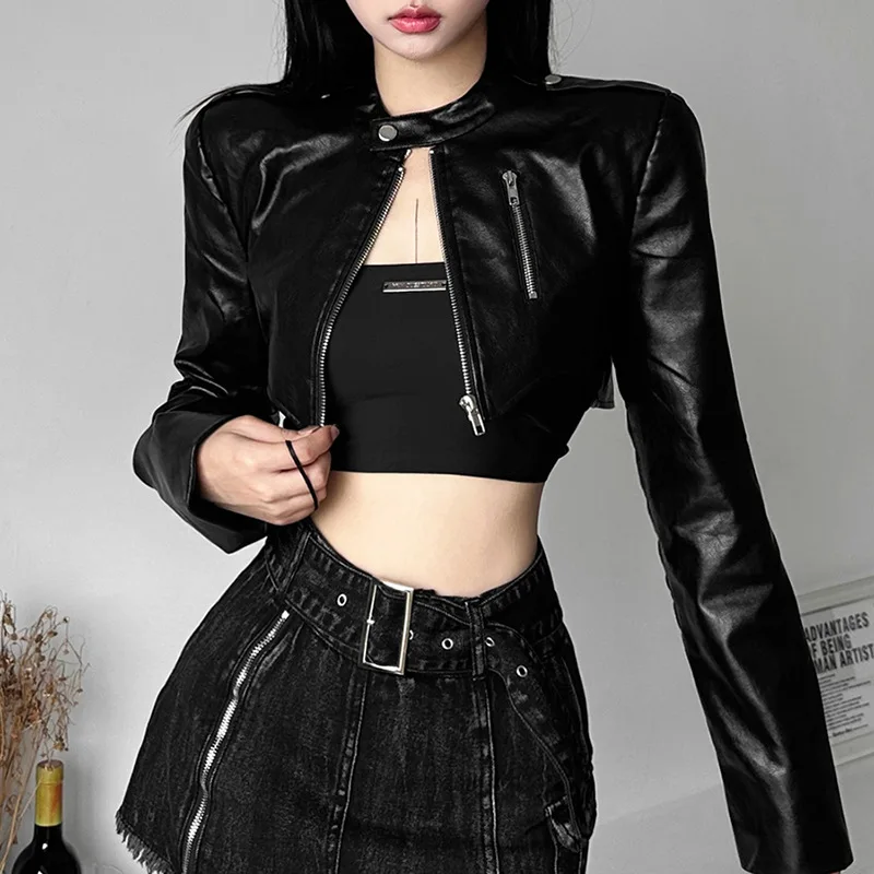 2026 Autumn New Vintage Classic Black Hottie Mysterious All-Match Casual High Street Cool Confident Women's Matte Jacket