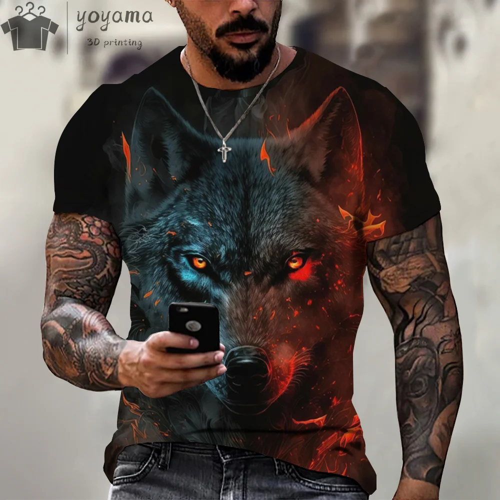 Wolf T-shirt 3D Digital Animal Print Graphic Tee Shirt Men Graphic T shirts Short Sleeve Tee Gym T-shirt Man Oversized T-shirt