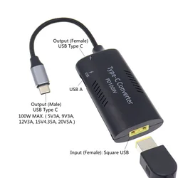 USB C to Slim Tip Adapter Square 100W Convert Charger to Type C for Lenovo Thinkpad, Samsung S8/S9/Note, Surface