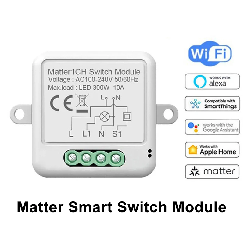 

WIFI Switch Breaker Smart Home 10A Automation Relay Module APP Remote Control Works with Matter HomeKit Siri Alexa Google Home