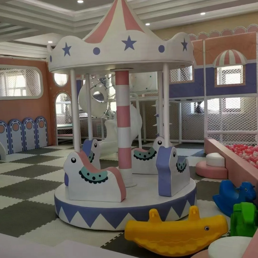 Customize Electronic Merry Go Round Soft Play Set Soft Play Merry Go Pastel Color Carousel Soft Indoor Playground Equipmentpromo