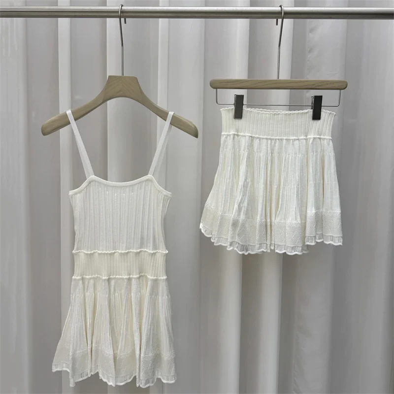 Women's suits New elastic knitted slim mini dress for summer 2026 Sexy backless sleeveless short dress Short skirt 2-piece set