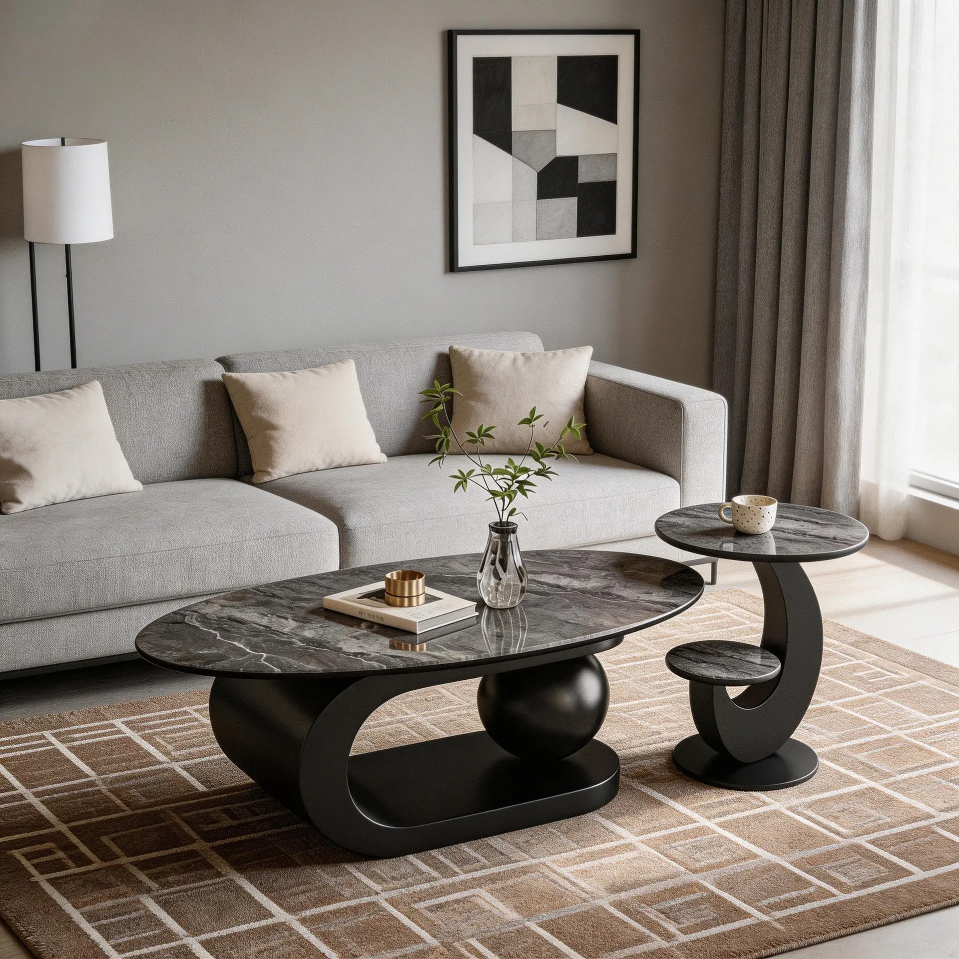 Italian light luxury round coffee table modern simple size round combination small apartment microcrystalline stone high-end
