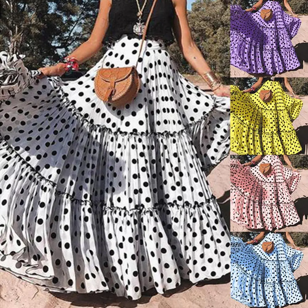 Skirt High Waist Polka Dot Ruffle New Arrival Summer Women Plus Size Ruffled A Line Swing Maxi Wholesale Dropshipping