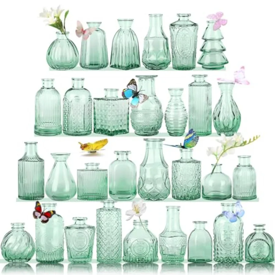 

Стеклянные вазы для цветов оптом: набор маленьких стеклянных ваз для цветов, подходящих для свадебных центральных композиций на столах.