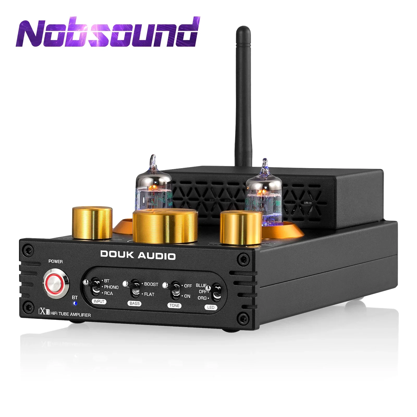 Nobsound HiFi GE5654 Vacuum Tube Amplifier Stereo Bluetooth 5.0 Receiver Amp MM Phono Power Amp for Turntables APTX-HD 160W+160W