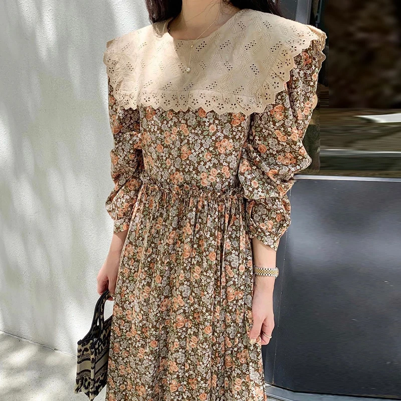 Vintage Luxury Print Floral Dress Women Autumn High Waist Long Sleeve Elegant Woman Dresses A-Line Party 2022 Spring Vestido