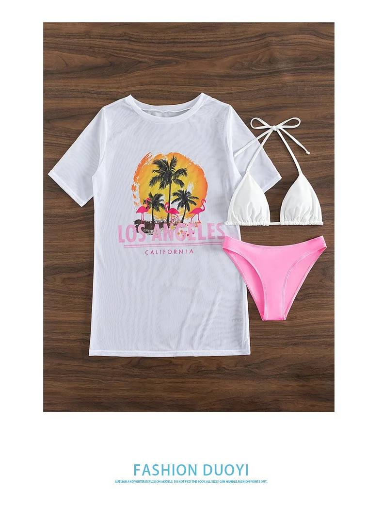 New bikini three-piece set with printed sexy European and American smock swimsuit for women