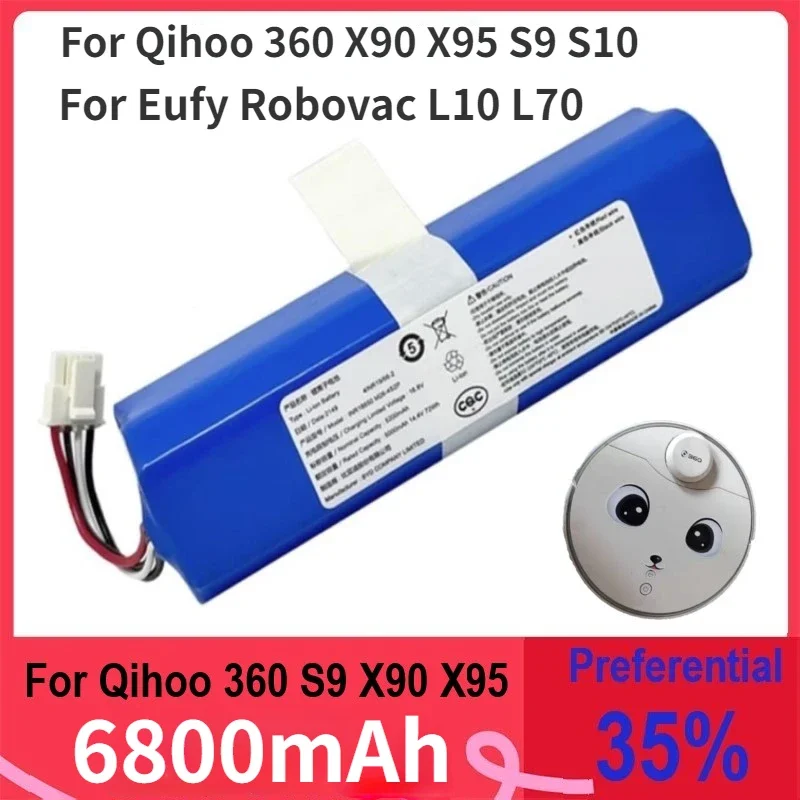 100% New 6800mAh Li-ion Battery for 360 Robot Vacuum Cleaner S9 X90 / X95 L70 L10 Accessories Spare Parts Charging Battery