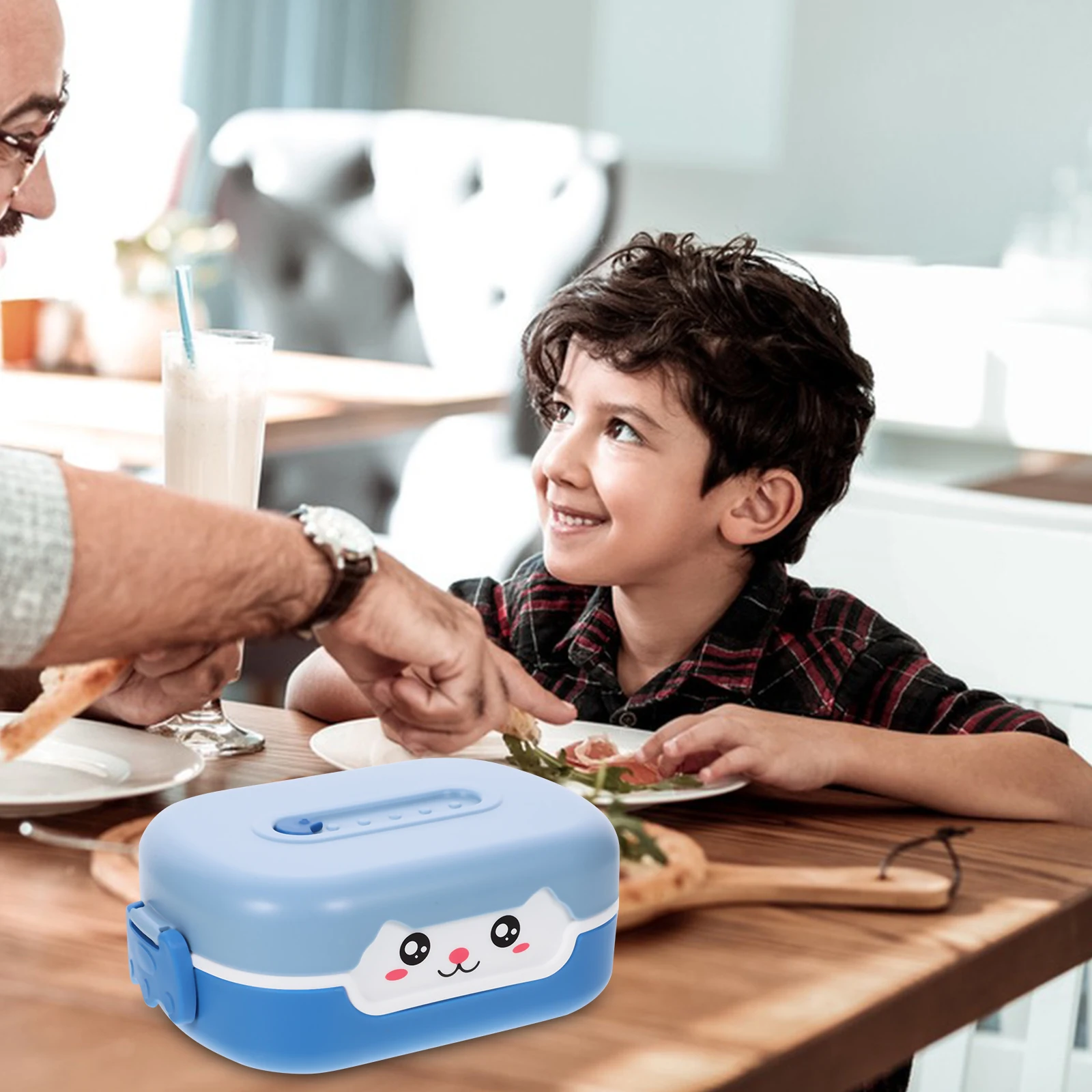 

Portable Children Box Reusable PP Cartoon Household Meal Box Red Cat Leak Proof Kids Food Container School Picnic