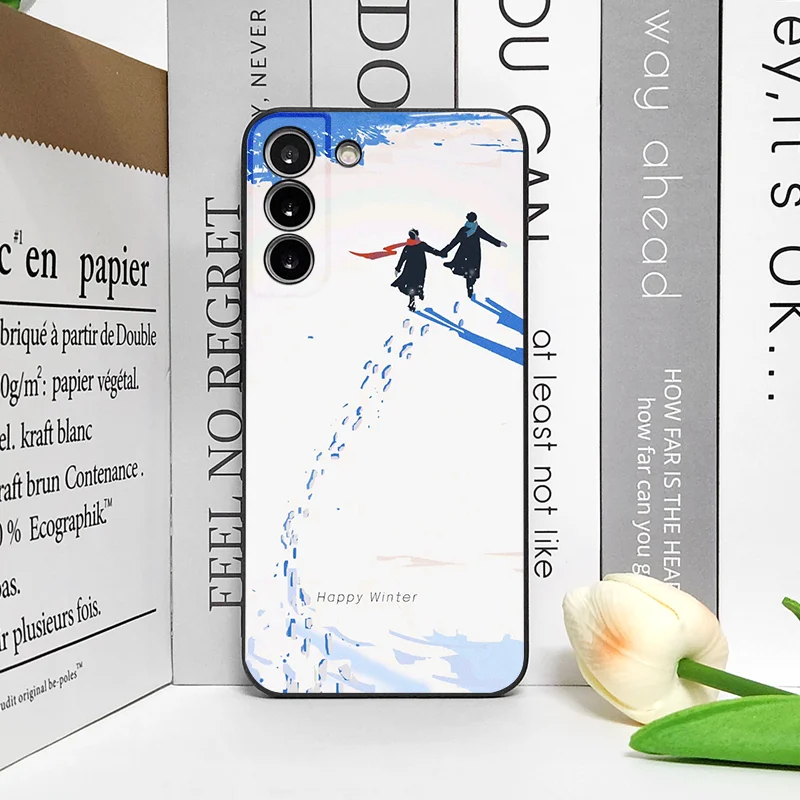 الكرتون الشتاء الثلوج مشهد زوجين قضية الهاتف لجوجل بكسل 10 9A 8 A 7A 6 A 7 PRO 8 9 Pro XL 4G 5G للصدمات لينة غطاء Y2K