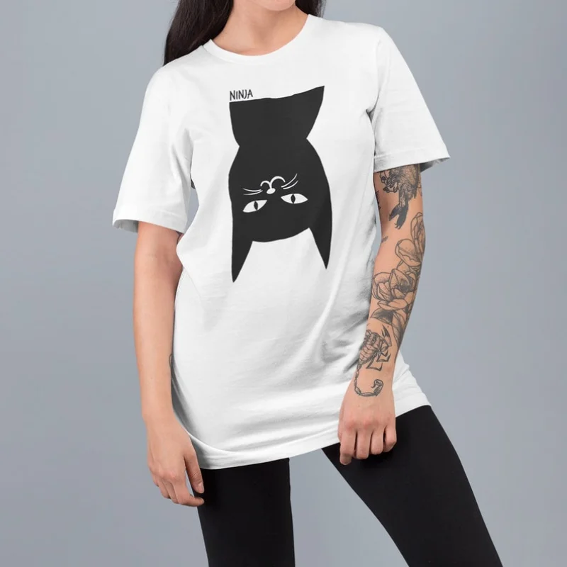 Ninja Cat Has Landed, This Super Soft Mens Cat Tshirt Is Available in Three Colours with Worldwide Shipping Cotton Retro Shirt