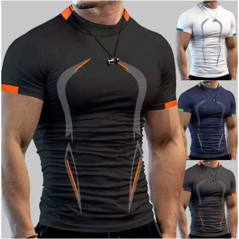 Neues atmungsaktives Kompressions-Fitness-T-Shirt für Herren, schnelltrocknend, eng anliegend, für Jogging, Training, Fitness, Laufen