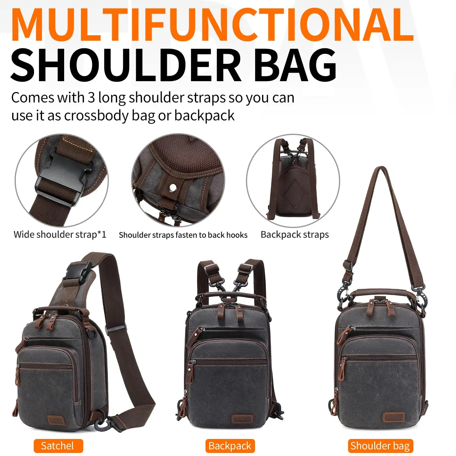 Nerlion-mochila cruzada de lona encerada para hombre, resistente al agua bolso de hombro, informal, para día