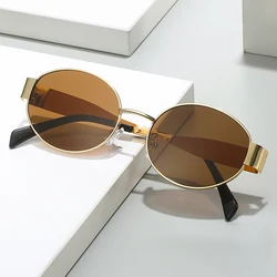 2024 Brand Vintage Gold Metal Oval Frame Sunglasses Men Women Fashion Punk Sun Glasses UV400 Eyewear Driving Fishing Eyeglasses