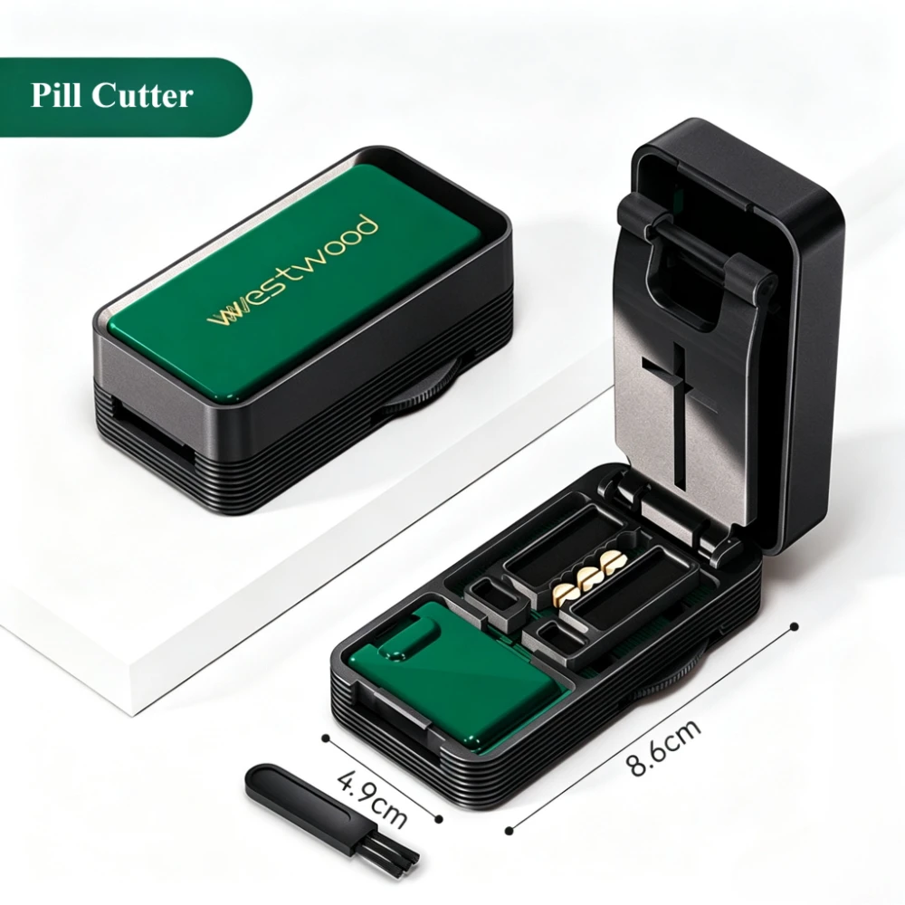 Pill Cutter Portable Precise Cutting Into Half / Quarter with Sealed Storage Organizer Medicine Tablet Splitting Splitte