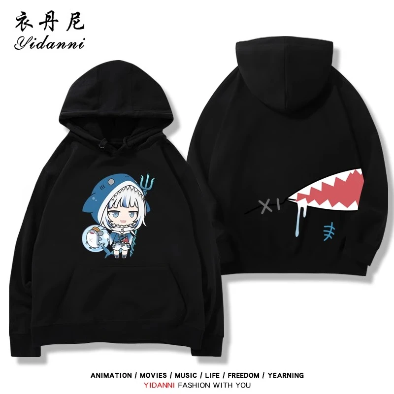 Gawr Gura-Sudadera con capucha estampada para hombre, tops holgados cómodos de calle para otoño e invierno, jersey informal de moda juvenil