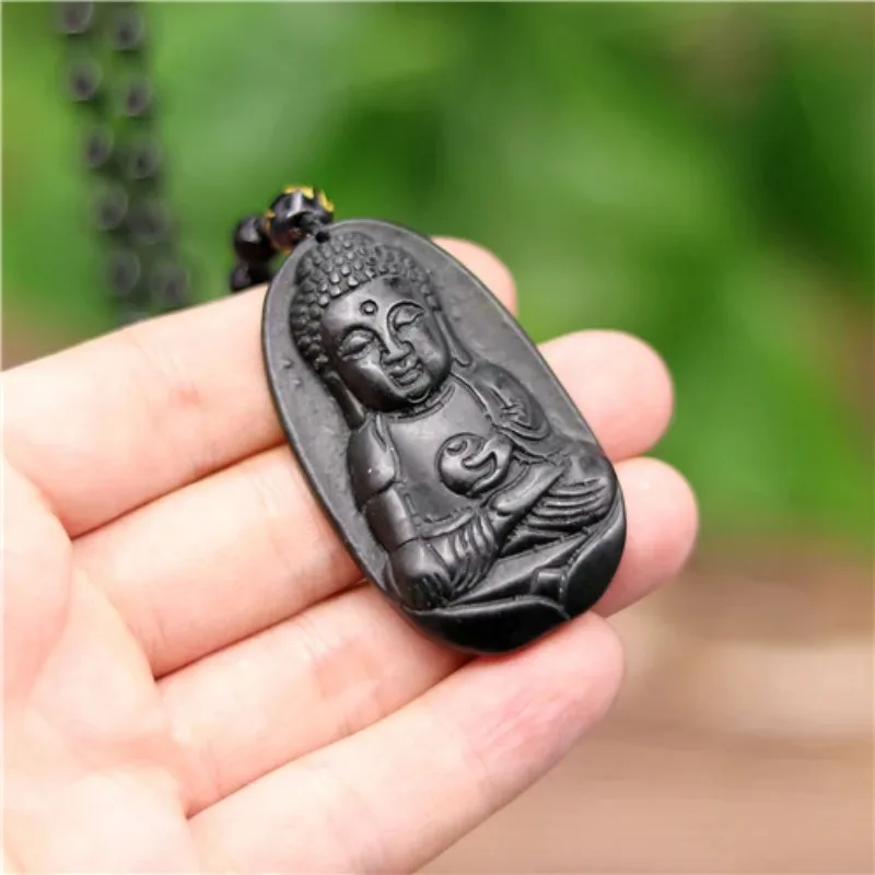 

Natural Black Green Jade Chinese Buddha Pendant Necklace Hand Carving Charm Jewelry Carved Amulet Luck Gifts for Men Her