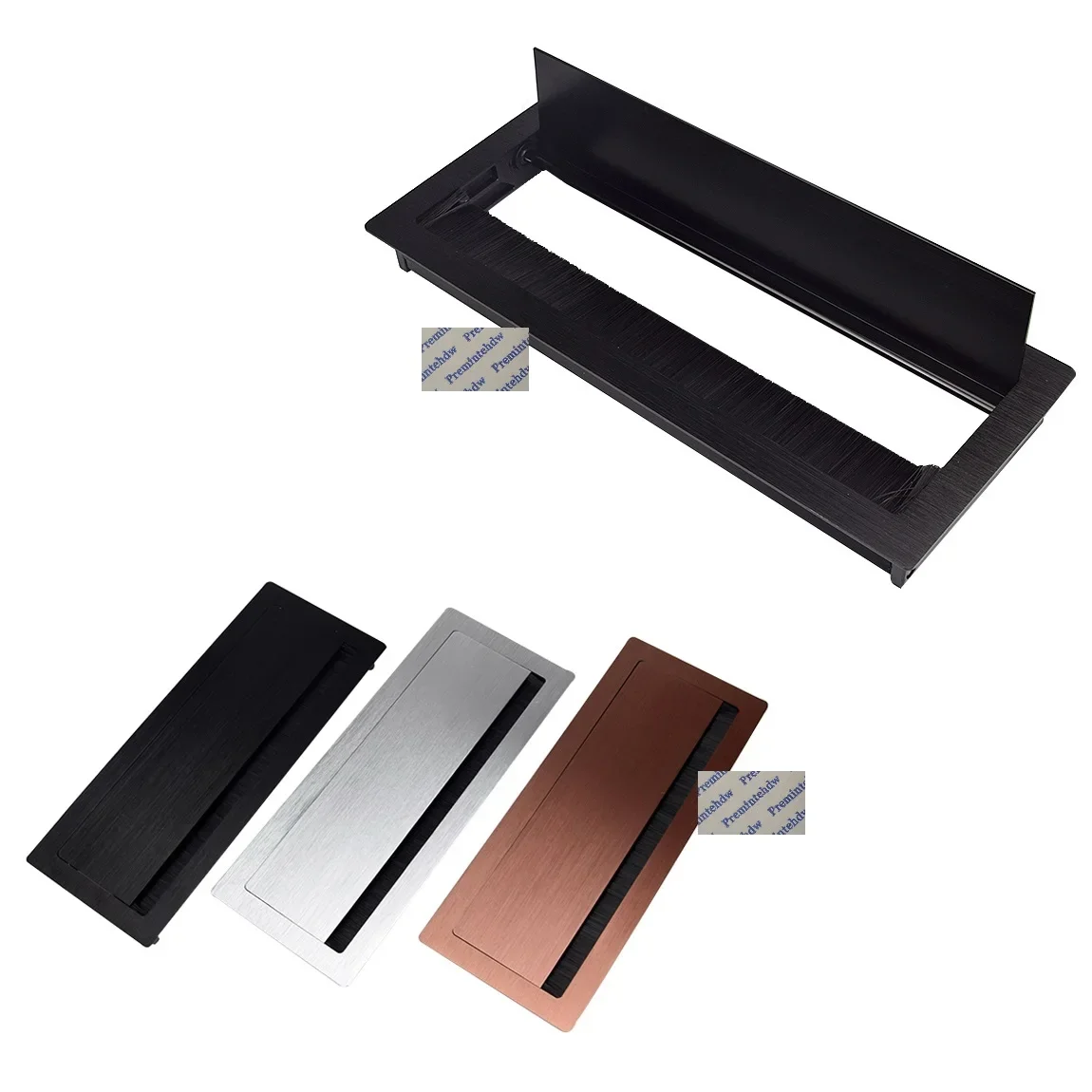 1Pc Brushed Silver Black Rectangular Aluminum Top Cable Grommet Cover Soft Close